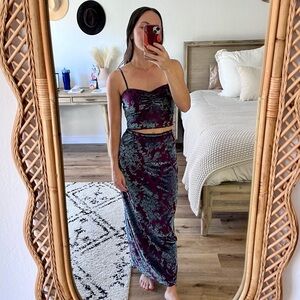 NWOT Velvet Floral Two Piece Maxi Skirt Set
